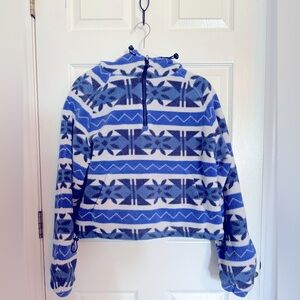 Outdoor Voices Women’s‎ Primo Fleece 1/4 Zip Pullover Blue Southwestern Sweater